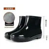 Botas de lluvia engrosadas, zapatos de agua para hombre de caña alta, caña larga, caña media, caña baja, caña corta, zapatos de goma antideslizantes, forrados con lana de cordero