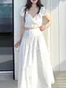 Cokadaily Sirena 2025 Nuevo Traje de Falda Larga con Costuras Plegadas y Top de Encaje con Tirantes