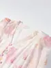 Comércio Exterior Amazon Transfronteiriço Mais Vendido Roupas Femininas Outono 2026 Vestido Longo Rosa Suave Estampa de Peônia Decote V Cintura Marcada