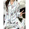 Pijama de Alto Valor para Mulheres, Novo Estilo Primavera e Outono, Algodão Nuvem, Manga Longa, Gola Peter Pan, Gatinha KT Fofa, Pode Ser Usado ao Ar Livre, Roupa de Casa