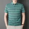 Camisa POLO para hombre, de verano, a rayas, manga corta, nueva moda, camiseta casual sin arrugas con bolsillo, ropa para hombre, una pieza, envío directo