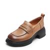 2025 Primavera Estilo Hepburn Estilo Francés Joker Zapatos Pequeños de Cuero para Mujer Suela Gruesa Estilo Británico Retro Mocasines de Punta Cuadrada Zapatos Gruesos Documentales