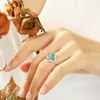 Conjunto de Brincos Pingente Anel Trevo de Quatro Folhas Esmeralda Sintética Lucky Joias Tesouro Colorido Turmalina Verde Elegante