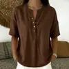 Verano 2026 Nuevo Estilo Europeo y Americano Transfronterizo Sitio Independiente de Amazon Color Sólido Casual Cuello en V Botón Holgado Jersey Manga Corta