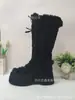 2026 Nuevo Modelo de Comercio Exterior Botas de Nieve Redondas con Cuña y Cordones con Piel, Botas Altas Góticas con Cordones y Tacón Grueso, Botas Largas Góticas de Suela Gruesa