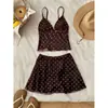 Conjunto de Dos Piezas de Malla Retro de Lunares Estilo Coreano Sexy con Tirantes Falda Corta de Cintura Alta Adelgazante Atuendo Casual de Vacaciones Puro Deseo para Mujer Moderno