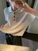 Top de Malha Oco de Manga Curta Estilo Old Money de Verão com Gola Polo para Mulheres Top Pequeno de Seda Gelada com Lapela de Temperamento de Alta Qualidade