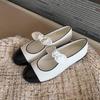 Sapatos Mary Jane Yuanlitong Estilo Chanel Bico Redondo Color Block para Mulheres 2025, Sapatos Baixos com Tira Única Plissada, Confortáveis e Versáteis