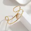 Moda Europea y Americana Pulsera Abierta de Acero Inoxidable Chapado en Oro de 18K con Turquesa para Mujer, Joyería que no se decolora, Lujo Ligero, Sensación de Alta Gama, Transfronterizo