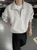 Chegada Nova de Inverno Moletom com Meio Zíper e Gola Alta Branco-Cinza para Homens Pulôver Americano Solto Casual Versátil Top Roupas Masculinas