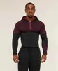 GYM ONYX5 Masculino Manga Longa Atlético Fitness Secagem Rápida Respirável Elástico Meio Zíper Ajustado Top de Treinamento