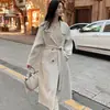2024 Nueva Chaqueta de Cachemira Doble Cara Larga de Doble Botonadura Holgada Estilo Coreano Versátil Elegante Holgada con Cordones