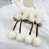 Faixa de Cabelo Nova Estilo Coreano com Bola de Pelo e Laço, Elástico Fofo para Rabo de Cavalo, Argola de Cabelo de Bola Fashion, Acessório de Cabeça Doce para Meninas