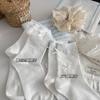 Primavera e Verão Novo Estilo Coreano Branco Azul Bordado Laço Meias Finas de Verão Meias Médias Ins Doce Respirável Meias Femininas