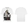 Saint Vintage Streetwear Americano Camiseta Holgada Vtg de Manga Corta para Hombre Camiseta Estampada Letra Retrato Camiseta Street