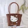Bolsa a Tiracolo Desenho Animado Gatinha Kt Cesta de Legumes Bolsa de Palha Grande Capacidade Bolsa de Mamãe Bolsa de Mão para Viagem Bolsa de Praia para Férias na Praia