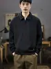 Moletom novo de primavera com gola meio zíper para homens, camisa polo pesada primavera/outono 2026, top retrô de manga longa meio aberto