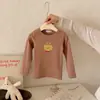 Camiseta de Manga Larga Gruesa de Algodón Suave con Dibujos Animados de Otoño para Niños, Cuello Redondo, Manga Larga Estampada, Elástica