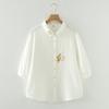 Verano Nuevo Estilo Gasa de Algodón Manga Tres Cuartos Camisa Blanca para Mujer Estilo Coreano Suelta y Versátil Flor Bordada Algodón Puro Camisa Manga Corta