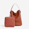 Bolso de Mujer de Nuevo Estilo de Comercio Exterior Transfronterizo Cuero Suave Todo Tejido a Mano Gran Capacidad Bolso Tote Retro Bolso de Hombro Tipo Cubo