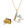 Collar de Acero de Titanio, Popular en Europa y América, Collar con Forma de Libro de Carta de Amor Grabada, Collar con Forma de Sobre de Carta de Amor Abrible, Cadena para Clavícula