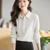 Toma real: Camisa blanca a rayas para mujer 2026 para ir al trabajo, elegante y chic, camisa de manga larga para entrevistas, con una bonita caída