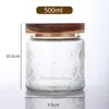 Pote de vidro transparente com relevo de flor de begônia estilo japonês vintage, pote de armazenamento de lanches, chá, pote selado, garrafa de vidro para armazenamento na cozinha