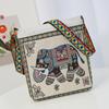 Bolsa Feminina Pequena Transversal Bordada Estilo Étnico Lona Elefante Bordado Fofo para Compras Bolsa de Ombro Feminina para Celular