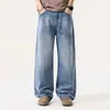 Jeans anchos para hombre ligeramente desgastados, colección de otoño, largos, corte relajado, lavados y deslavados, elegantes y geniales, pantalones rectos hasta el suelo