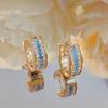 Cross-border Hot-selling Simulação Azul Turquesa Brincos Commuter Luz Luxo All-match Full Diamond Zircon High-end U-shaped Fashion Ear Buckle