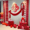 Decoração de Quarto de Casamento Conjunto de Atmosfera de Casamento Dupla Felicidade Placa KT Serpentinas Conjunto Completo de Decoração Sala de Estar da Noiva Quarto Parede de Fundo