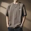 Camiseta de Manga Curta Lavada com Enzimas Estilo Retro Americano de Alta Qualidade para Homens no Verão Algodão Bordada com Letras Meia-Manga Solta para Homens
