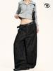 Jeans Yongfang Retro Americano Lavado Negro Scimitar para Hombres y Mujeres, Pantalones Versátiles de Pierna Ancha Sueltos de Corte Limpio para la Calle