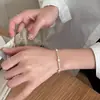 Pulsera de plata de ley S925 con perla de agua dulce natural de bambú destrozada, pulsera de nicho de lujo ligera para mujer, joyería de plata
