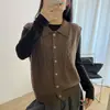 Chaleco Cardigan de Punto con Solapa Retro para Mujer, Nuevo Modelo Otoño 26, Suéter de Piel de Mapache, Chaleco de Cuello Polo en Capas
