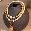Pulseira Dupla Camada DIY de Sândalo Dourado, Pulseira de Contas de Madeira, Contas de Oração, Ágata Vintage, Joia Estilo Étnico Estrela e Lua