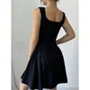 Vestido camisola feminino sem costas transpassado europeu e americano, vestido de verão quadrado da moda para comércio exterior