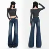 Jeans Americanos de Tiro Bajo con Microbota para Otoño para Mujer Elásticos No Ajustados a las Piernas Pantalones de Campana Nuevo Estilo 2026 Sueltos Adelgazantes