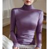 Camiseta Básica de Cuello Alto de Algodón Acanalado de Alta Elasticidad para Mujer, Camiseta de Manga Larga, Colección Otoño e Invierno 2026, Corte Delgado, Favorecedora, Top de Hombro Normal