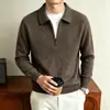 Suéter de malha masculino Yingao com gola com zíper parcial, casual de negócios para outono e inverno, estilo old money, suéter de modelagem solta para homens de meia-idade