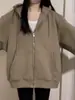 Jaqueta Moletom com Capuz Rosa para Mulheres 2026 Novo Estilo Coreano Roupa de Início de Outono Manga Longa Zíper Estilo Solto Preguiçoso Top