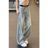 Calça jeans masculina com barra curva estilo americano, coleção outono 2026, calça casual solta de perna larga para adolescentes, calça extra longa para pessoas altas