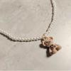Colar de Contas de Urso Marrom de Alta Qualidade Estilo Japonês e Coreano para Mulheres, Corrente de Suéter Moderna e Elegante