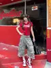 Pantalones Cortos Camuflaje Retro Americanos Originales del Fabricante para Hombres y Mujeres con Múltiples Bolsillos, Cintura Elástica con Cordón, Estilo Urbano Holgado, Largo de Siete Puntos, Ropa de Trabajo