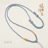 Cordão de Colar com Nó de Transferência Tecido com Fio de Ouro Artesanal Pingente de Jade Fivela de Segurança de Cera de Abelha de Jade Ajustável Flor de Pessegueiro