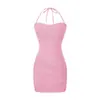 Vestido Sexy de Chica Caliente con Escote Halter y Almohadillas en el Pecho, Nuevo Estilo Verano 2026, Estilo Pura Pasión, Falda Corta Plisada Ajustada que Resalta la Cadera