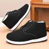 Sapatos de Tecido Veludo Antigos de Pequim para Homem de Inverno, Sapatos de Cano Alto de Algodão com Lã Extra e Isolamento Espesso, Botas de Neve Quentes de Lã Antiderrapantes para Pai