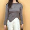 Nueva Camiseta con Aberturas, Aspecto Adelgazante, Top Asimétrico de Manga Larga y Cuello Redondo, Prenda de Abajo para Otoño e Invierno, Ajuste a la Cintura Casual, Mujeres Dulces y Picantes