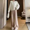 Moda Nova Outono e Inverno Calças de Perna Larga Cintura Alta Casual Malha Macia Calças de Perna Reta Caimento Solto Calças Compridas até o Chão para Mulheres