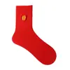 Calcetines Rojos de Barco para Mujer, Calcetines de Tacón Alto, Calcetines con Tira, Calcetines Invisibles de Boda Nupcial, Calcetines Bordados de Personaje de Felicidad a Media Pantorrilla para Parejas